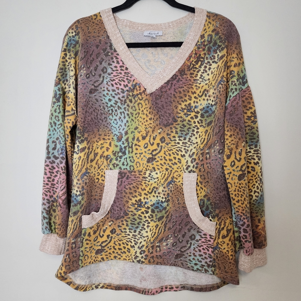 White Birch multi color animal print sweater